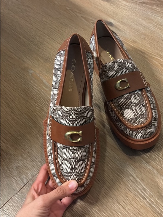 Coach Shoes - Coach Brown & Beige Signature Jacquard Leather-Trim Loafers